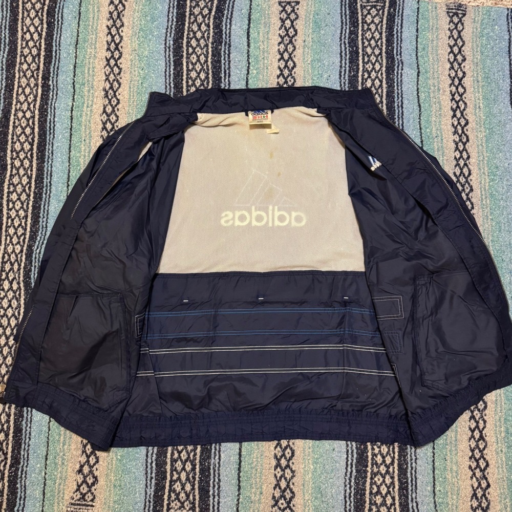 Vintage Adidas Windbreaker Jacket Mens XXL Navy Blue Colorblock Full Zip 90s - Picture 12 of 16